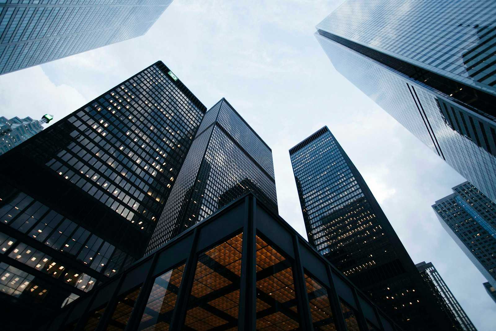 Modern financial district office buildings
