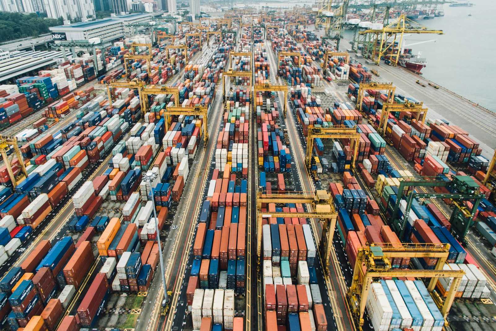 Shipping containers at a logistics hub